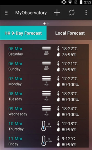 香港天文台九天天气预报下载
